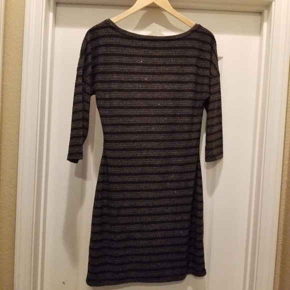 Express 3/4 sleeve black stripe sequin dress Size M - Picture 2 of 12
